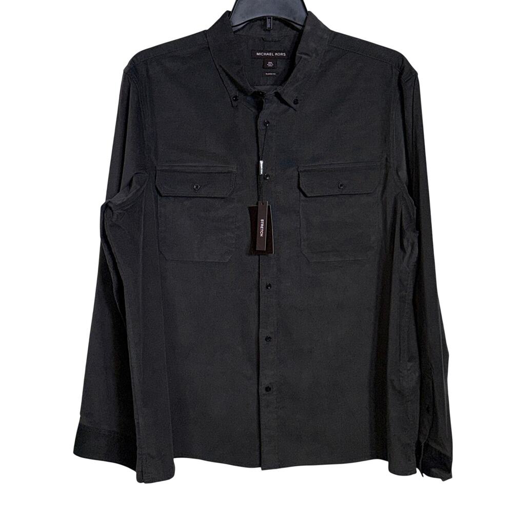 Michael Kors Men's Classic-Fit Micro-Cord Shirt - Charcoal XXL $128